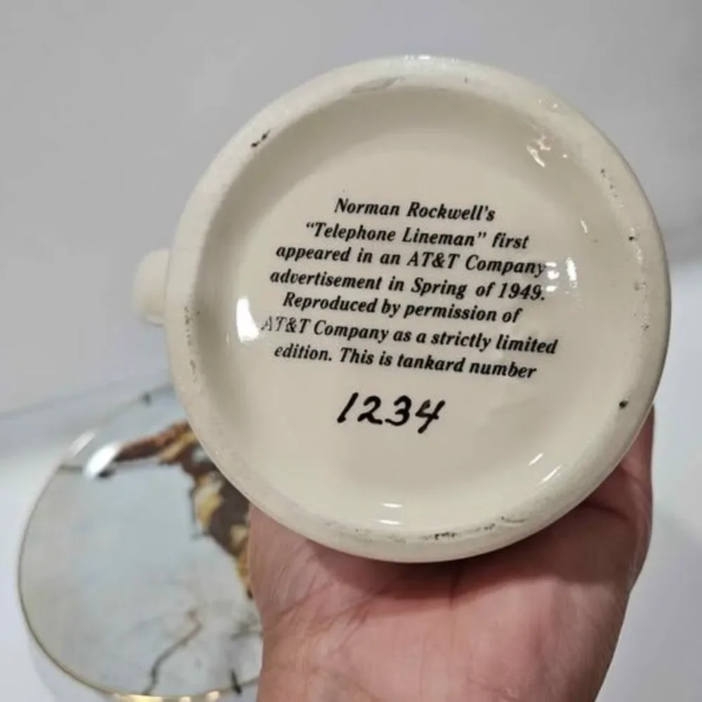Norman Rockwell AT&T Telephone Lineman Plate and Limited Edition Tankard Mug. 2